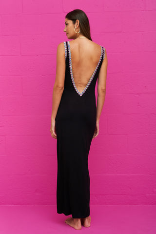 Pitusa Open V-Back Knit Dress in Black