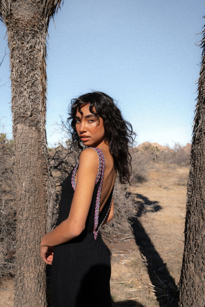 Pitusa Open V-Back Knit Dress in Black