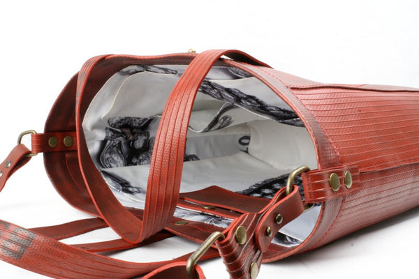 Inside of luxury vintage Elvis & Kresse Tooley Tote with London heritage