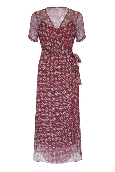 Cloe Cassandro Kimi Wrap Midi Dress in Damson Kente at Supernomad
