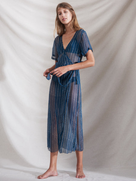 Cloe Cassandro Kimi Wrap Midi Dress in River Dot Supernomad