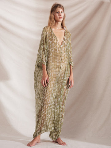 Cloe Cassandro Luna Maxi Dress in Olive Kente at Supernomad