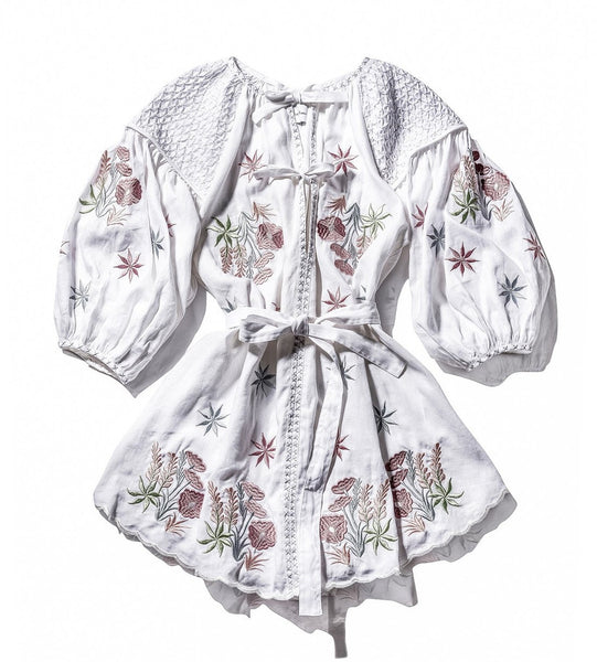 Innika Choo Mini Smock Dress in Botanical White at Supernomad