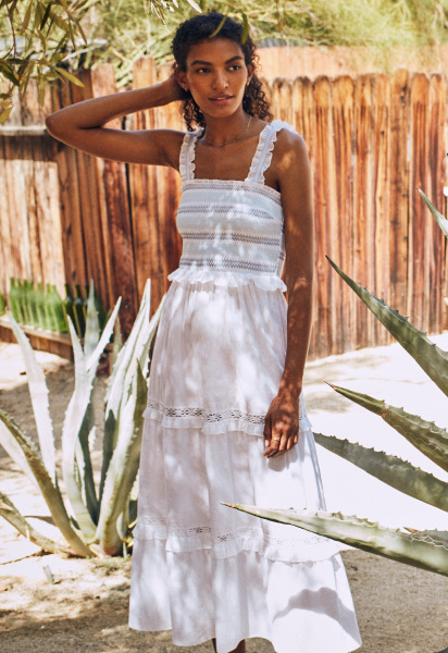 Kisuii Asta Smocked Dress in White at Supernomad