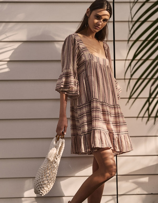 Tigerlily Tami Long Sleeve Mini Dress in Stripe Supernomad