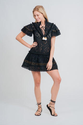 Place Nationale L'Isoletta Cotton Lace Mini Dress in Black at Supernomad