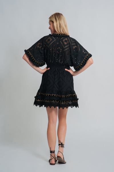 Place Nationale La Mandala Cotton Lace Mini Dress in Black at Supernomad