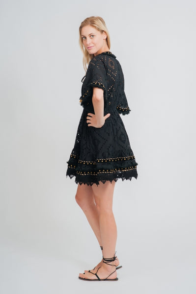 Place Nationale La Mandala Cotton Lace Mini Dress in Black at Supernomad