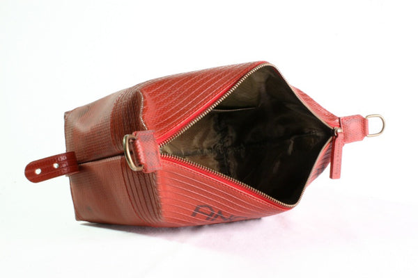 Inside of Elvis & Kresse Large Wash Bag lined with recycled parachute silk