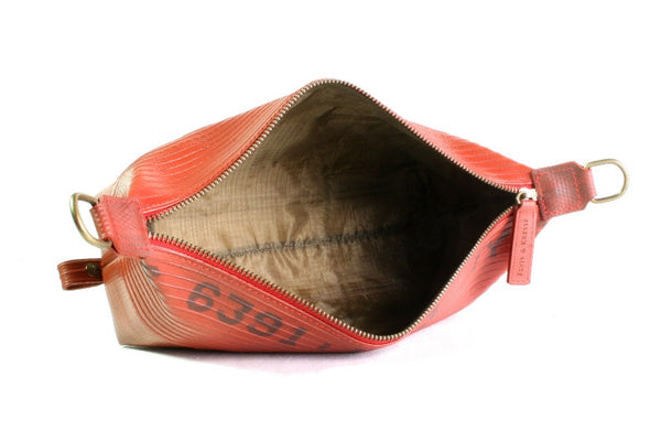 Inside of ethically made luxury Elvis & Kresse Wash Bag lined with recycled parachute silk